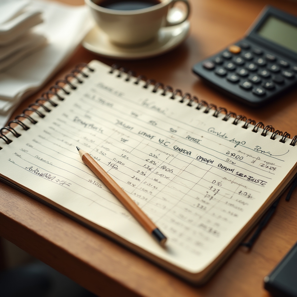 Person writing personal budget in a notebook
