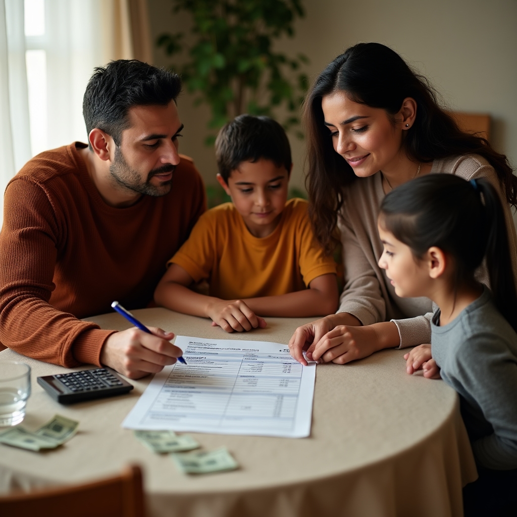 Family planning household budget at kitchen table